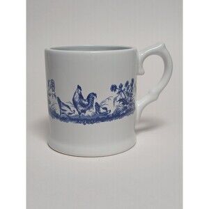 White Blue Ceramic Mug Global Design Kate Williams Farmhouse EUC Collectible